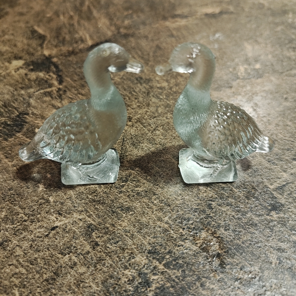 Pair of Frosted Glass Duck Figurines